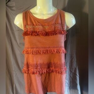 Liz Claiborne Terracotta Fringed Tank Top